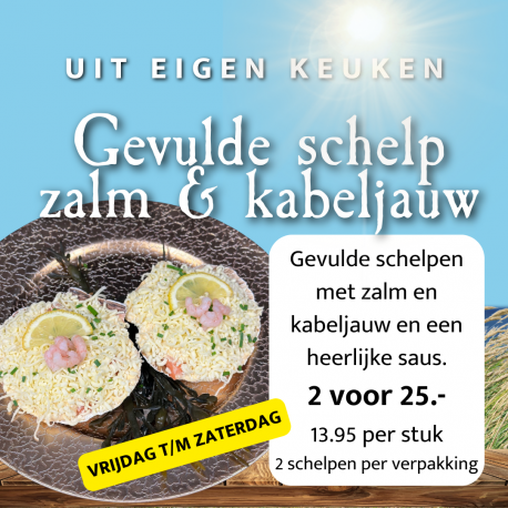 Weekaanbieding gevulde schelp met zalm & kabeljauw